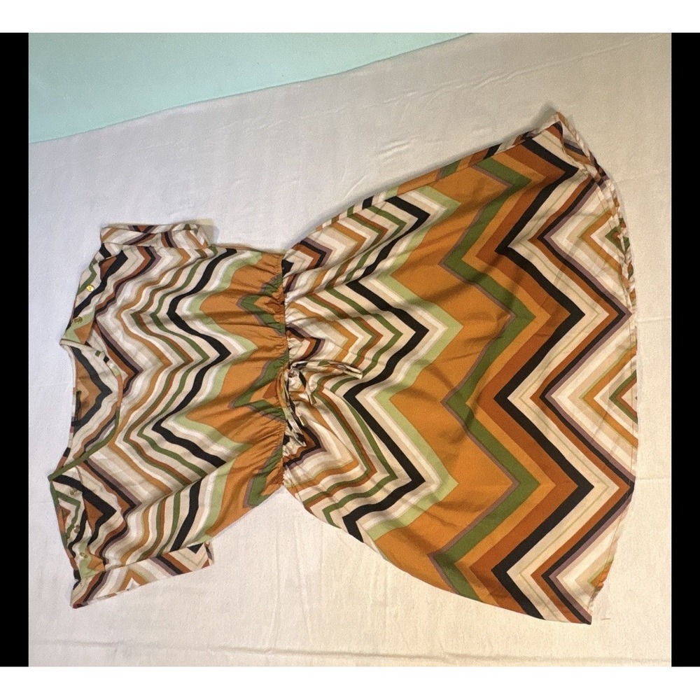 New Glory Womens Chevron Zig Zag Dress Mustard Green Elastic Waist Size L 125